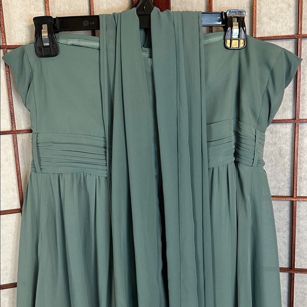 Birds Grey Elegant Strapless Green Dress with Shawl size large - Picture 7 of 9